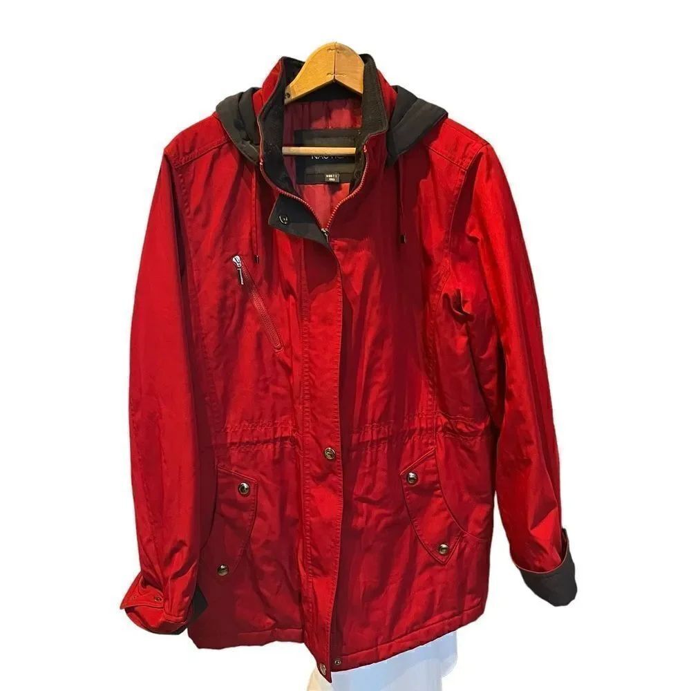 Nautica Women's Hooded Coat Dark Red with black trim Size Medium